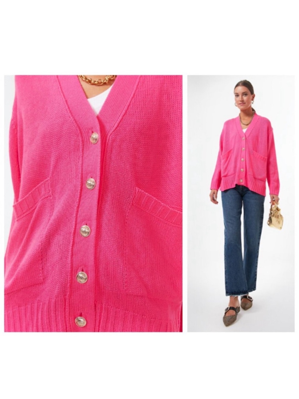 Tuckernuck Pomander Place Slone Hot Pink Barbiecore Oversized Cardigan Size S